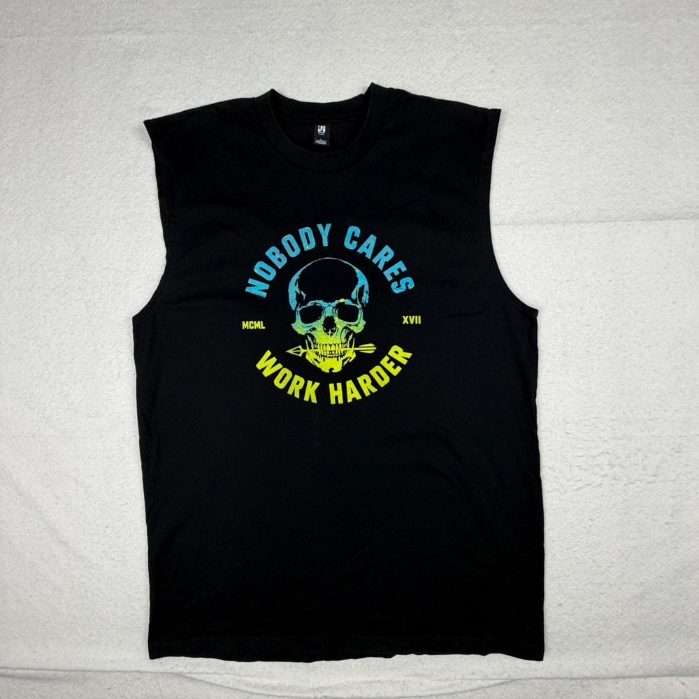 AS Colour Nobody Cares Work Harder Skull Muscle Tank Top Mens Large Black Cotton